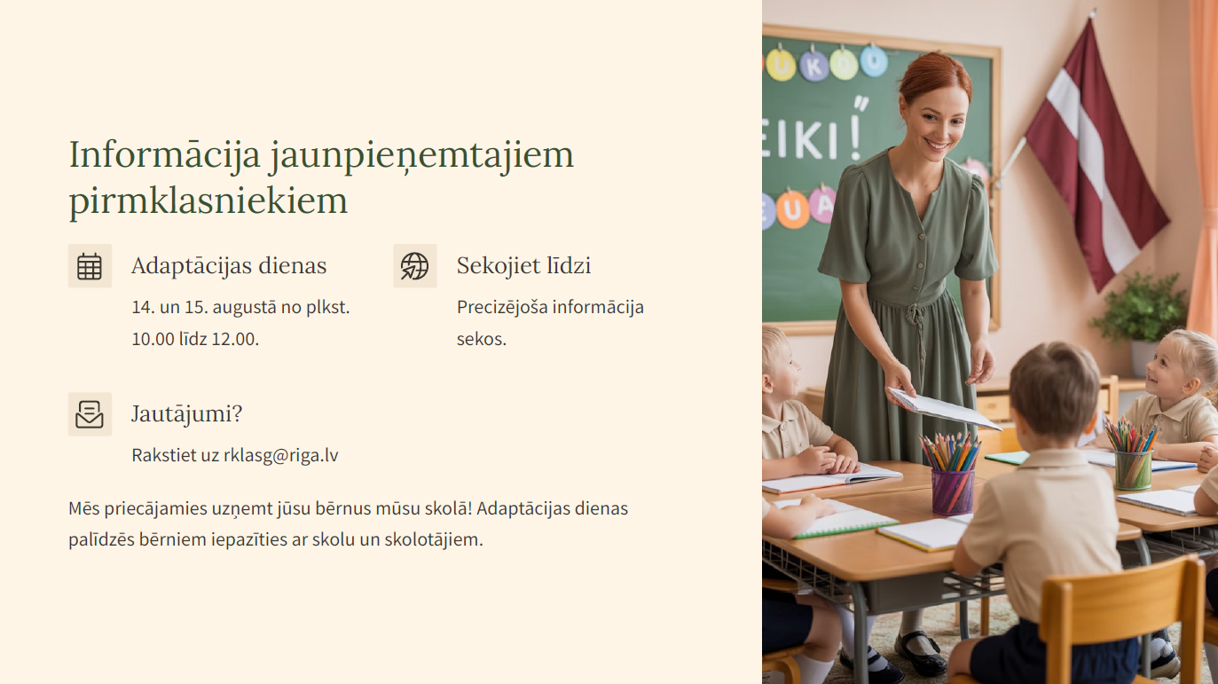 Informācija jaunpieņemtajiem pirmklasniekiem